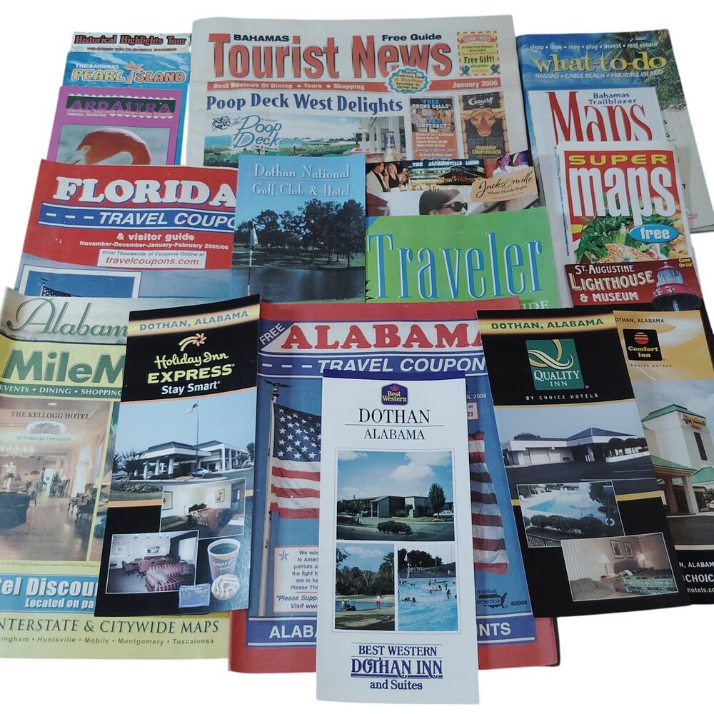 2006 Bahamas & Alabama Travel Ephemera Lot – Brochures, Guides & Souvenirs